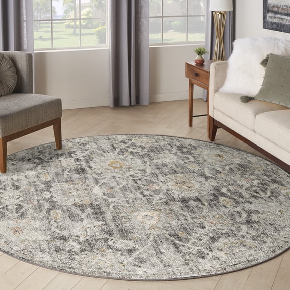 Nourison Oushak Home 7'10" x Round Charcoal Vintage Indoor Rug