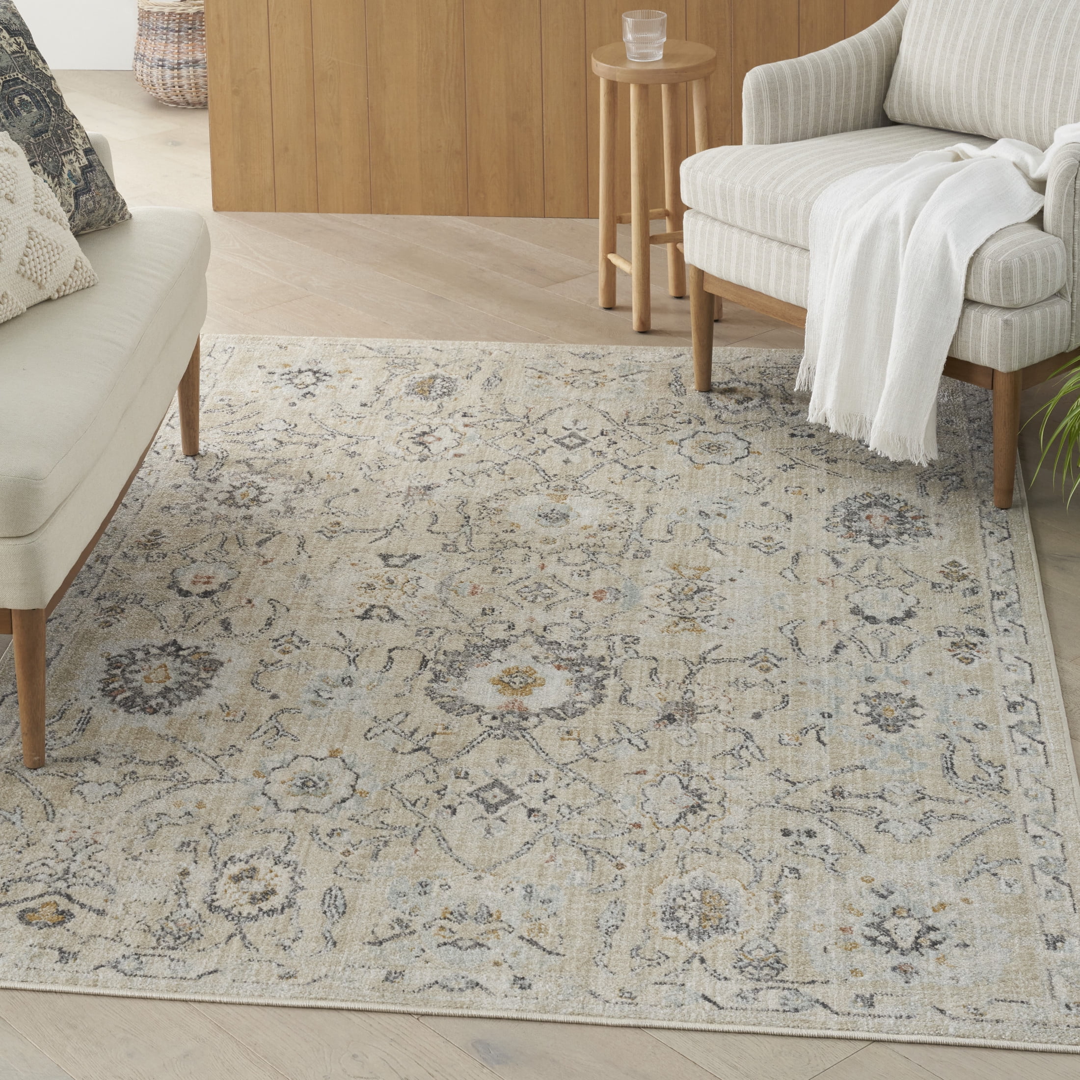 Handmade Cream Rectangular Synthetic Easy Care Rug 5' x 7'