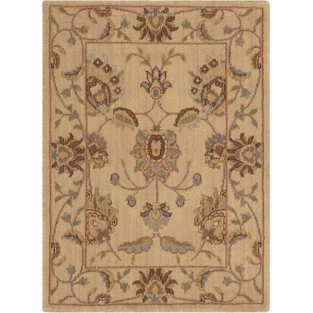 Elegant Ivory 4' x 6' Traditional Persian-Inspired Wool Blend Rug
