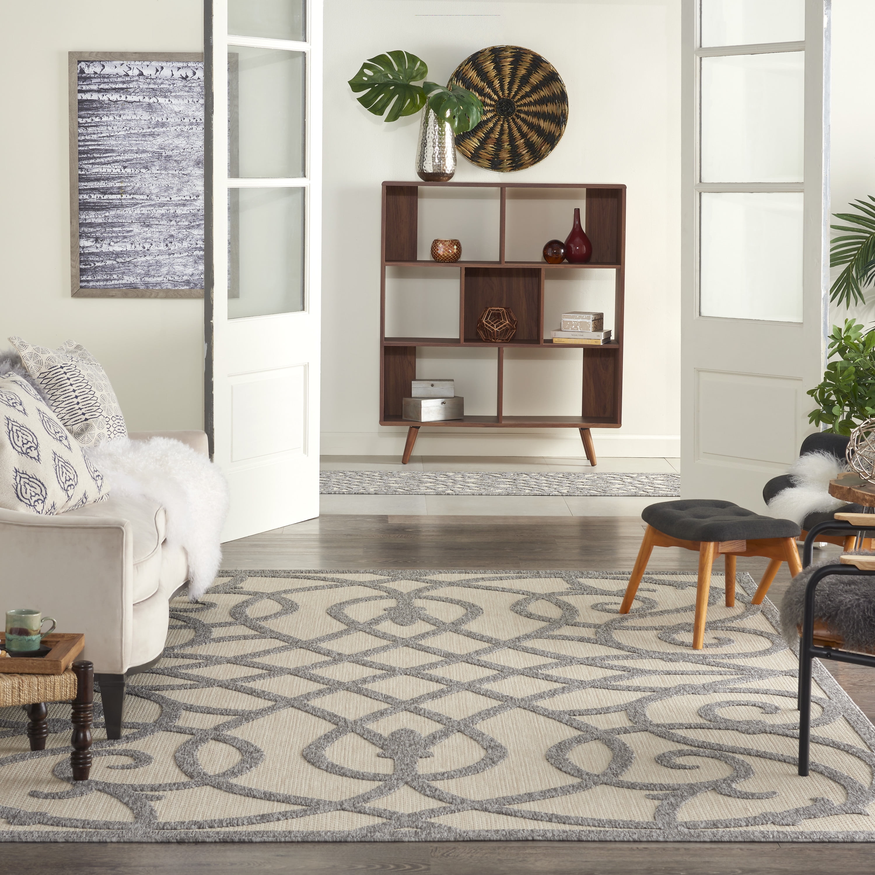 Nourison Palamos Indoor/outdoor Casual Contemporary Cream Grey Area Rug