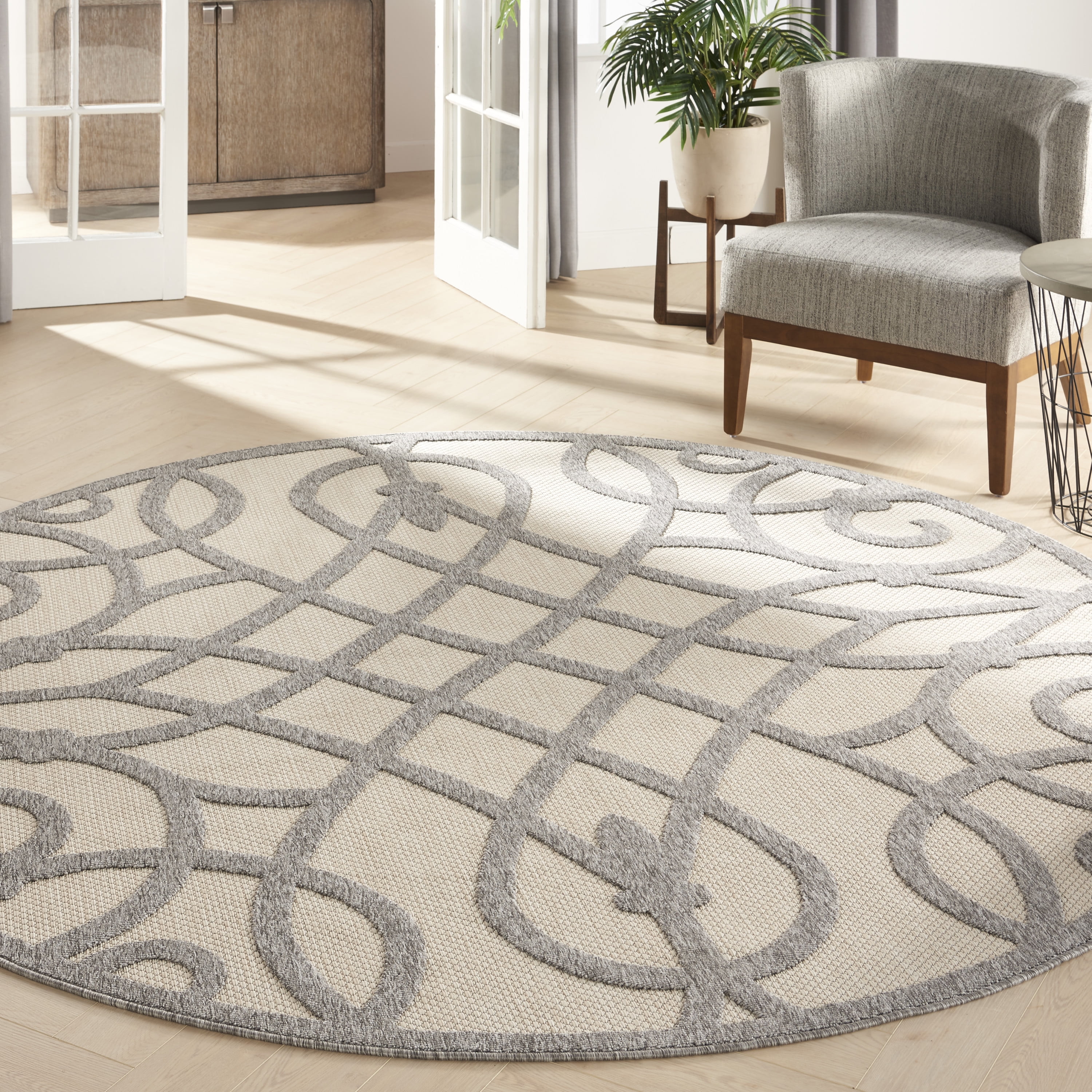 Nourison Palamos Indoor/outdoor Casual Contemporary Cream Grey Area Rug