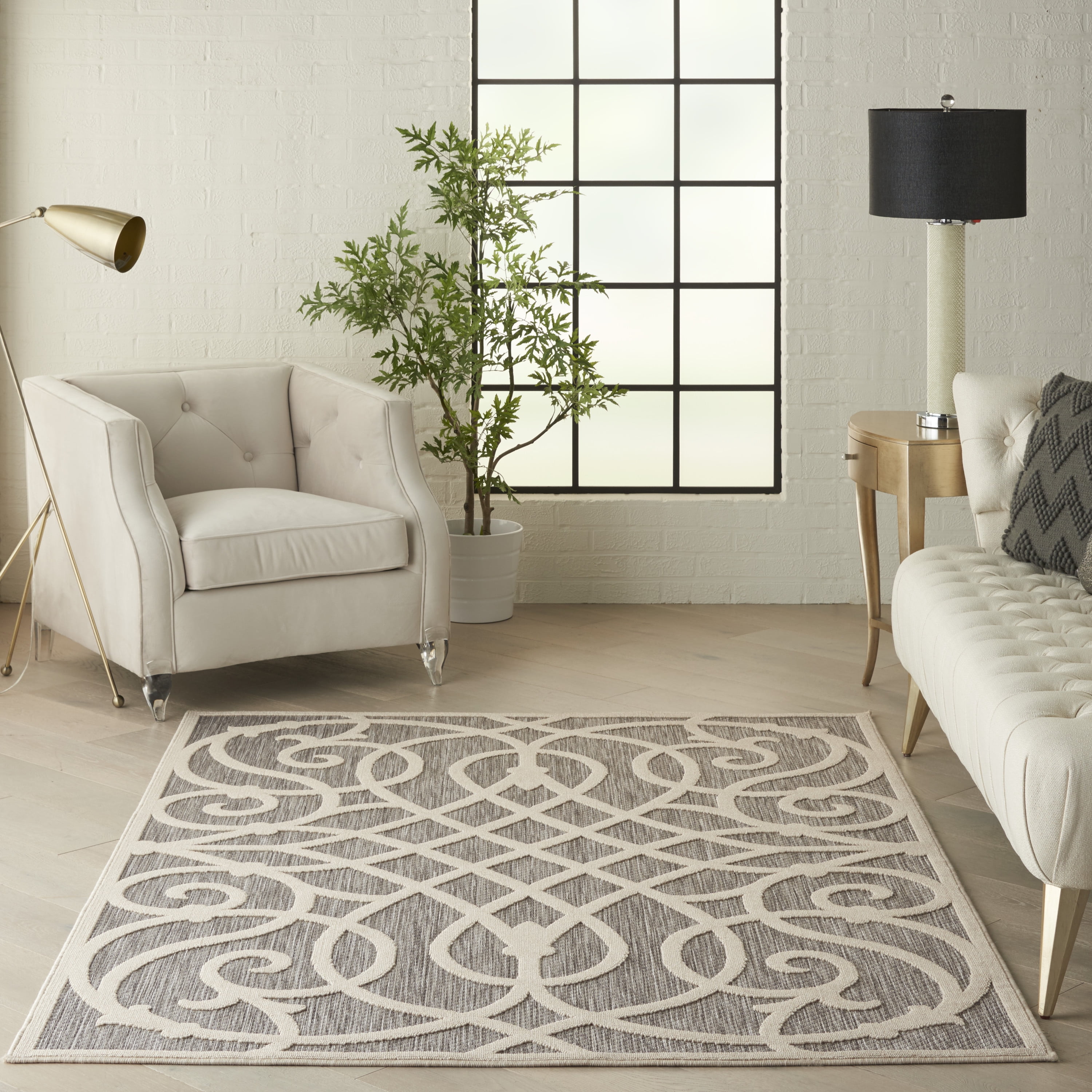 Gray Geometric Hand-knotted Synthetic 4' x 6' Area Rug