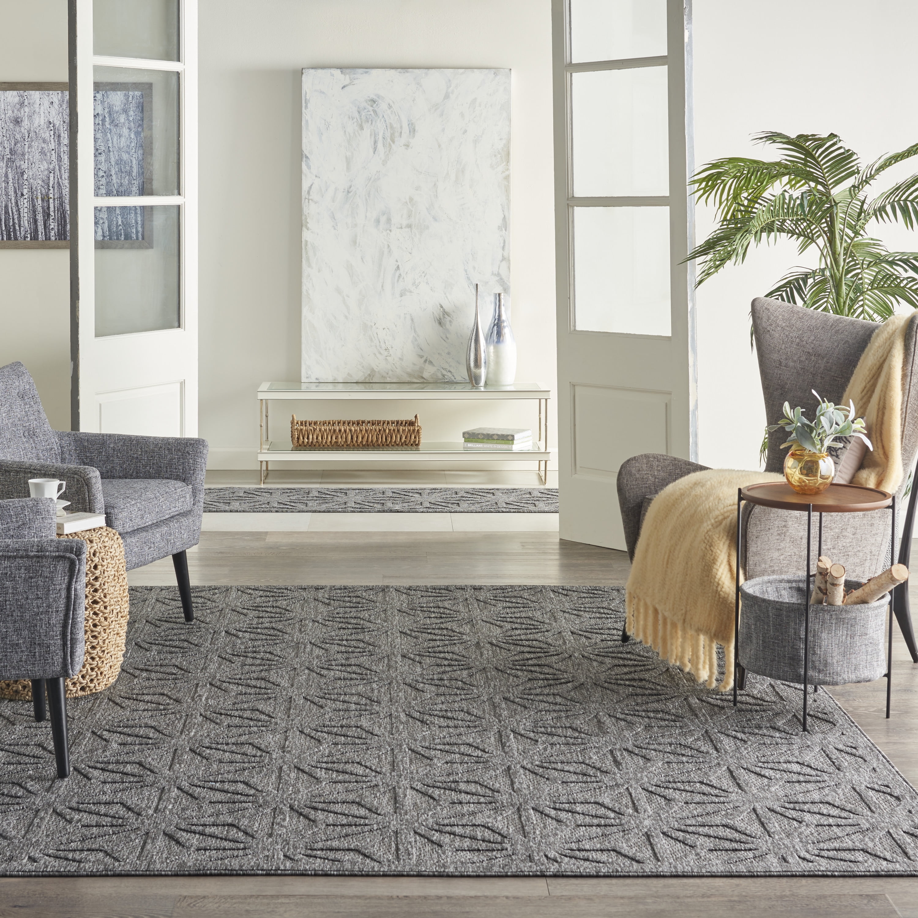 Handmade Dark Grey Geometric Synthetic 6' x 9' Area Rug