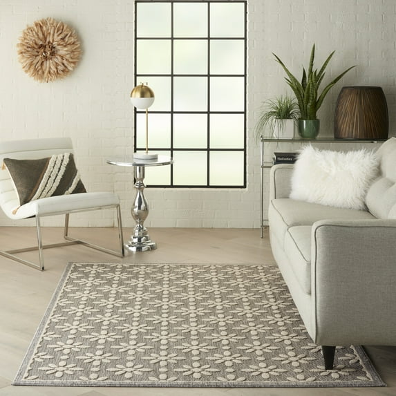 Nourison Palamos Indoor/outdoor Floral Contemporary Grey Area Rug