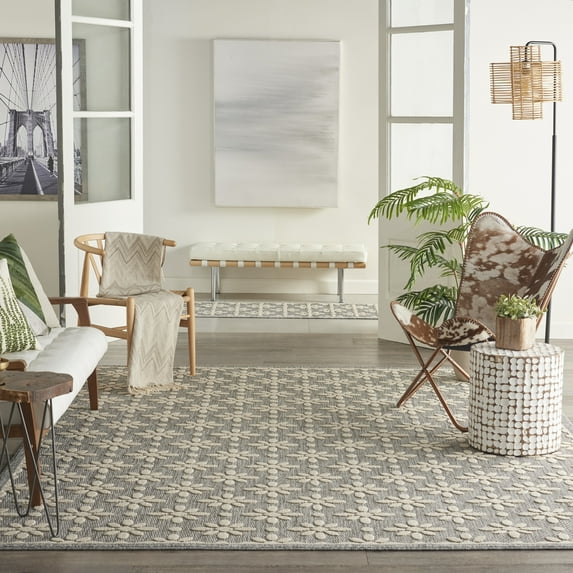 Nourison Palamos Indoor/outdoor Floral Contemporary Grey Area Rug