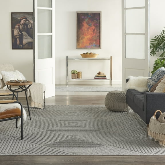 Nourison Palamos Indoor/outdoor Geometric Contemporary Lt Grey Area Rug