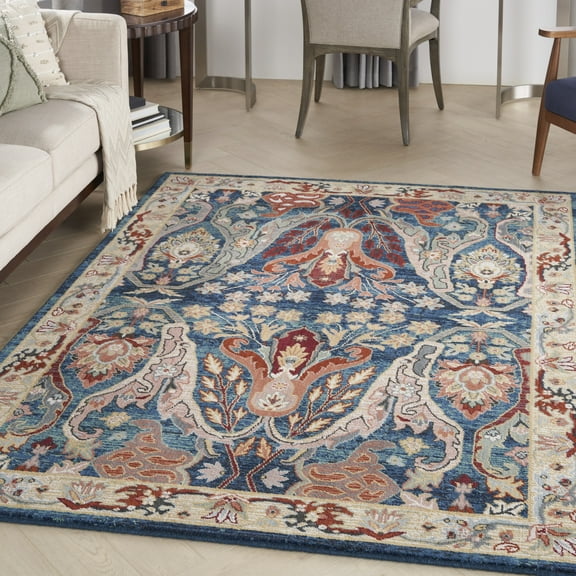 Nourison Parisa 5'3" x 7'5" Denim Multi Bordered Indoor Rug