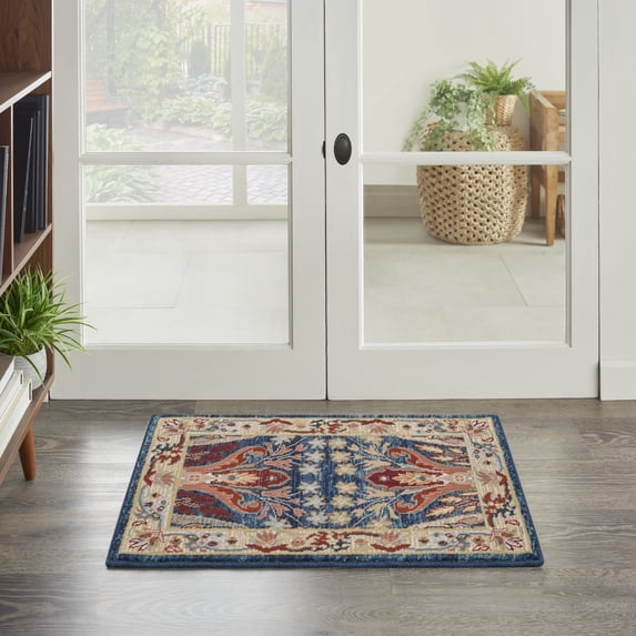 Nourison Parisa Boho Denim Multi 2' x 3' Area Rug, Plush, Bedroom, Kitchen, Living Room
