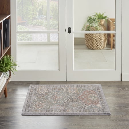 Nourison Parisa Boho Farmhouse Grey/Multi 2' x 3' Area Rug, Plush, Bedroom, Kitchen, Living Room