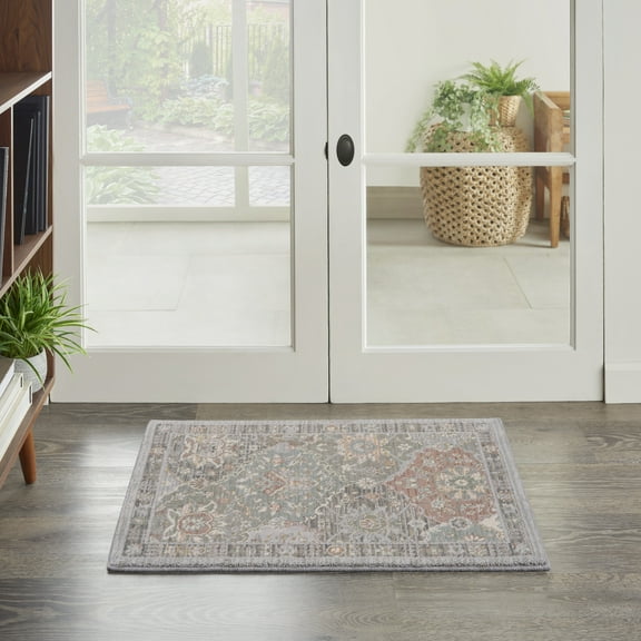 Nourison Parisa Boho Farmhouse Grey/Multi 2' x 3' Area Rug, Plush, Bedroom, Kitchen, Living Room