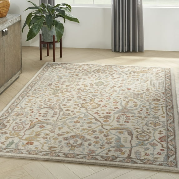 Nourison Parisa Farmhouse Floral Beige 5'3" x 7'5" Area Rug, (5' x 8')