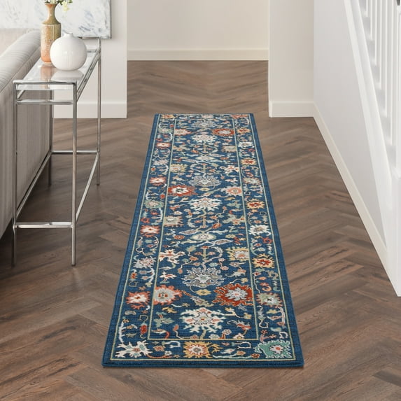 Nourison Parisa Floral French Country Denim 2'3" x 10' Area Rug, Plush, Bedroom, Kitchen, Living Room, (10' Runner)
