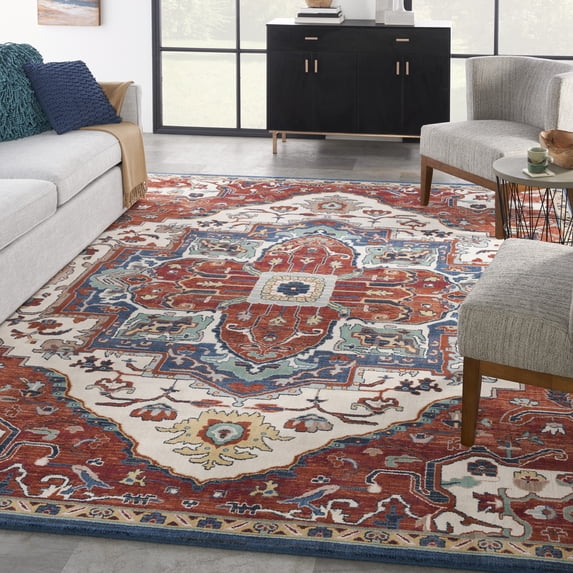 Nourison Parisa French Country Brick/Ivory 12' x 15' Area Rug, Plush, Bedroom, Kitchen, Living Room
