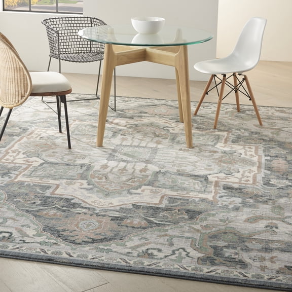 Nourison Parisa French Country Grey Sage 7'9" x 9'9" Area Rug, Plush, Bedroom, Kitchen, Living Room, (8' x 10')