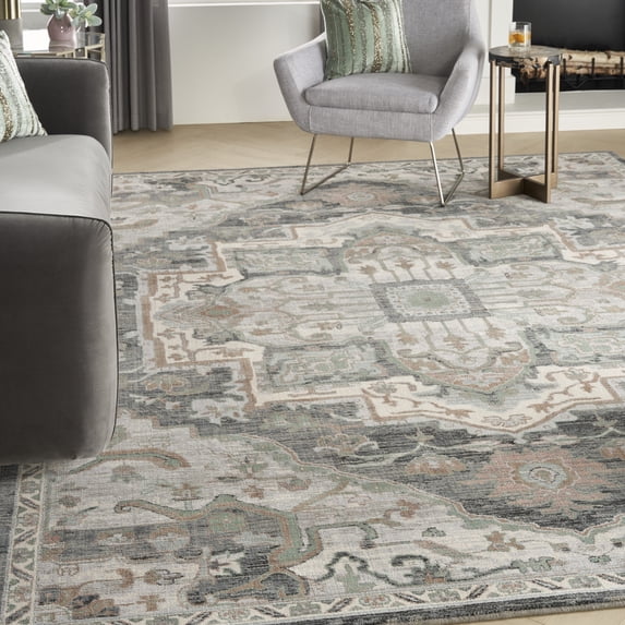 Nourison Parisa French Country Grey Sage 9'9" x 13'9" Area Rug, Plush, Bedroom, Kitchen, Living Room, (10' x 14')