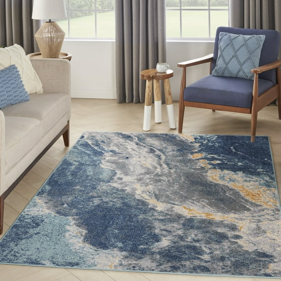 Nourison Passion Abstract Blue Multicolor 5'3" x 7'3" Area Rug (5x7)