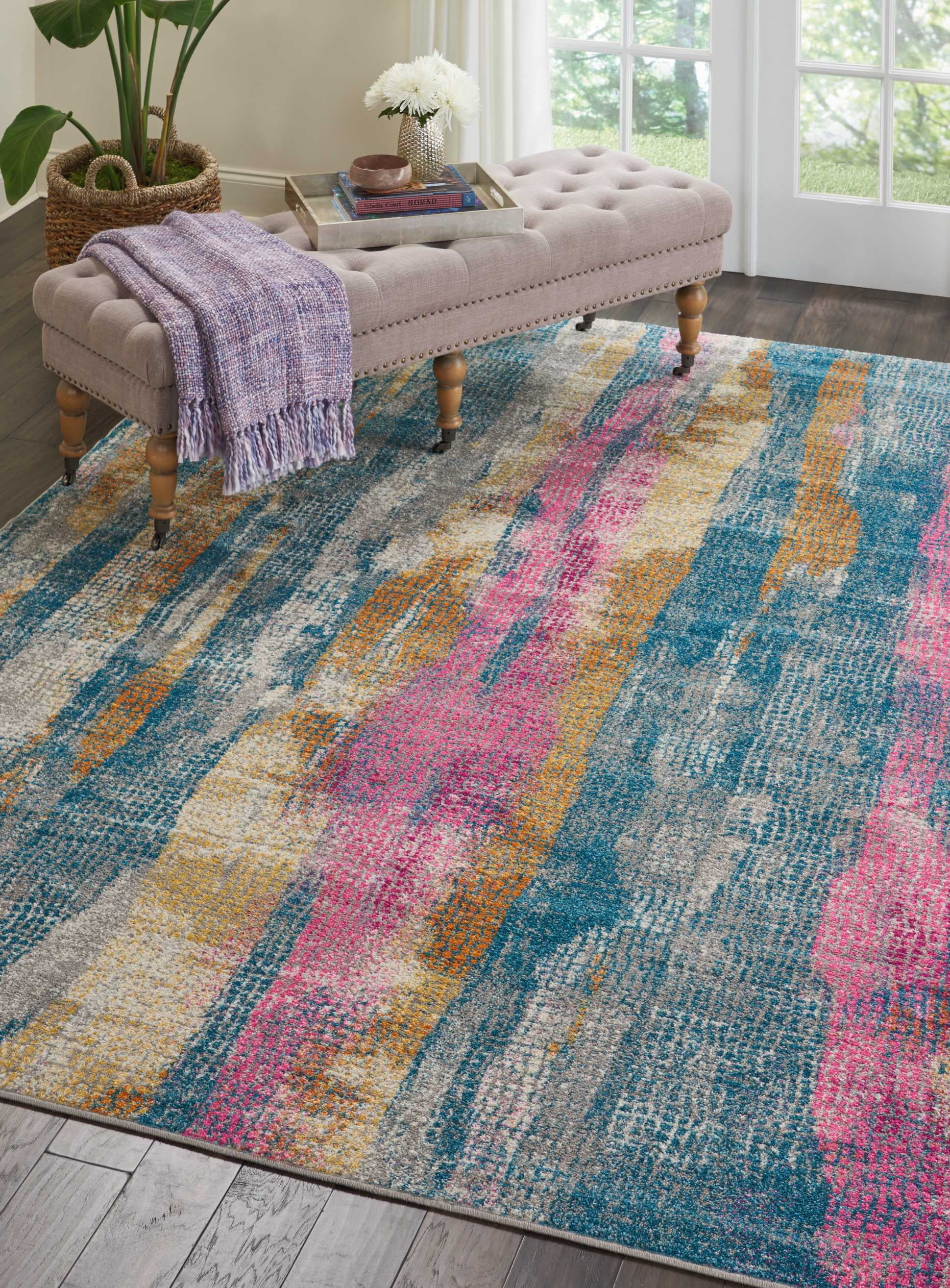 Reversible Grey and Multicolor Geometric 8' x 10' Synthetic Area Rug