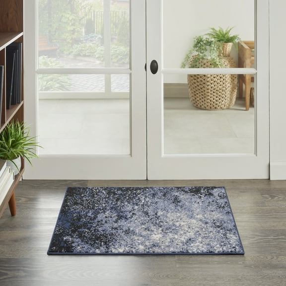 Nourison Passion Abstract Light Blue Black 1'10" x 2'10" Area Rug, (2x3)