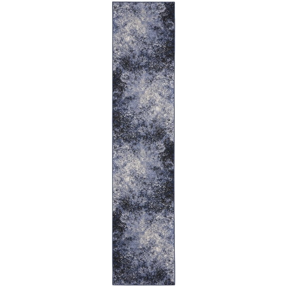 Nourison Passion Abstract Light Blue Black 2'2" x 10' Area Rug, (2x10)