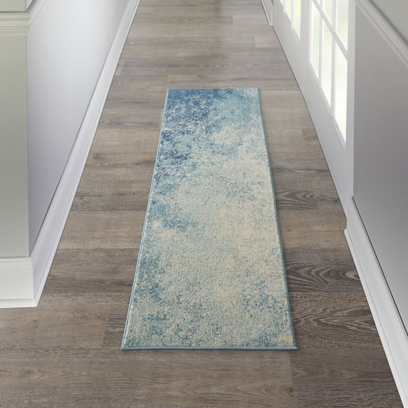 Nourison Passion Abstract Navy Light Blue 2'2" x 7'6" Area Rug, (2x8)