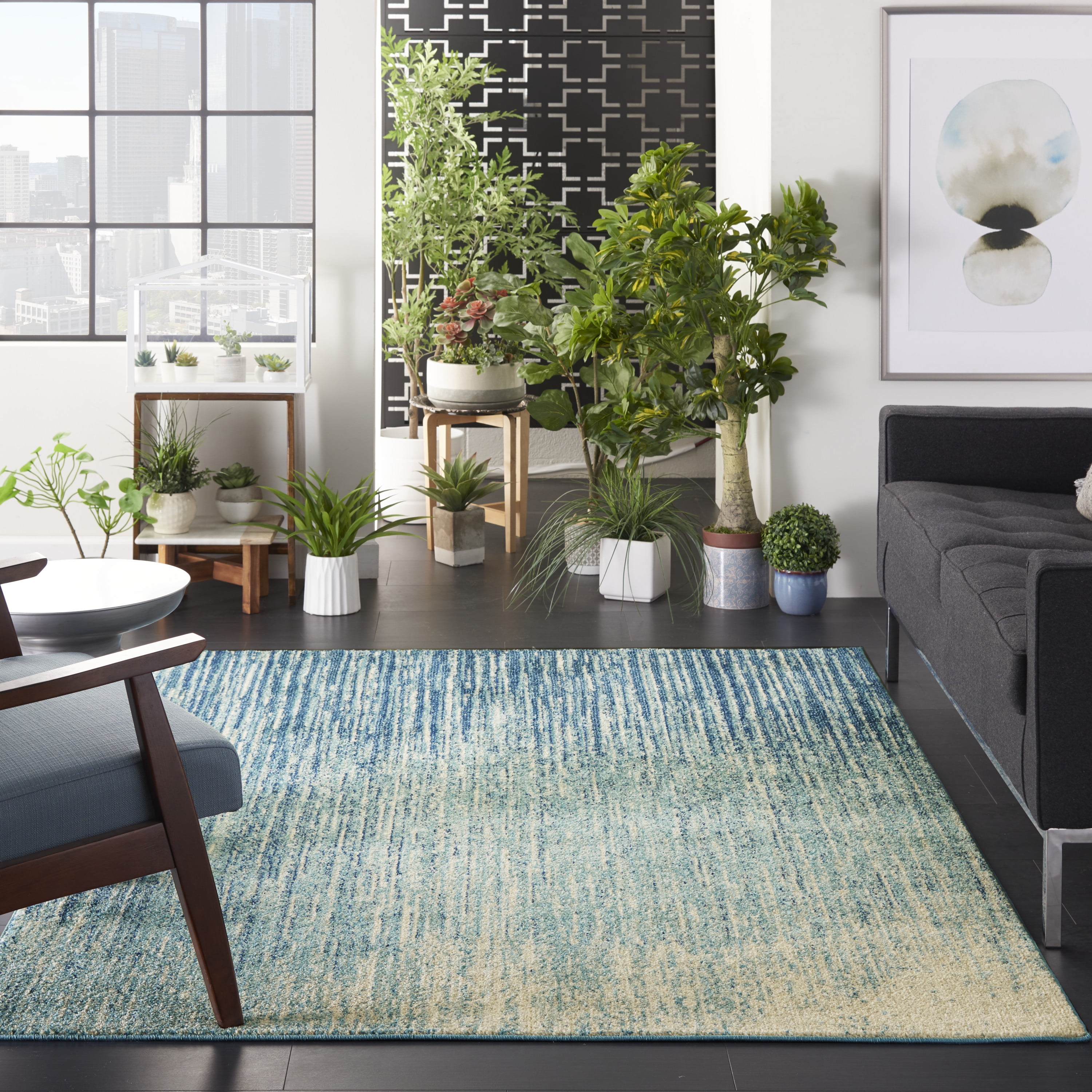 Nourison Passion Abstract Navy/Light Blue 5'3" x 7'3" Area Rug, (5x7)