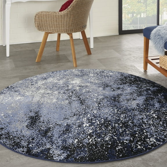Nourison Passion All-over design Light Blue Black 5'3" x Round Area Rug (5 Round)