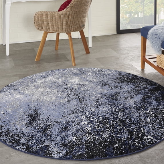 Nourison Passion All-over design Light Blue Black 5'3" x Round Area Rug (5 Round)