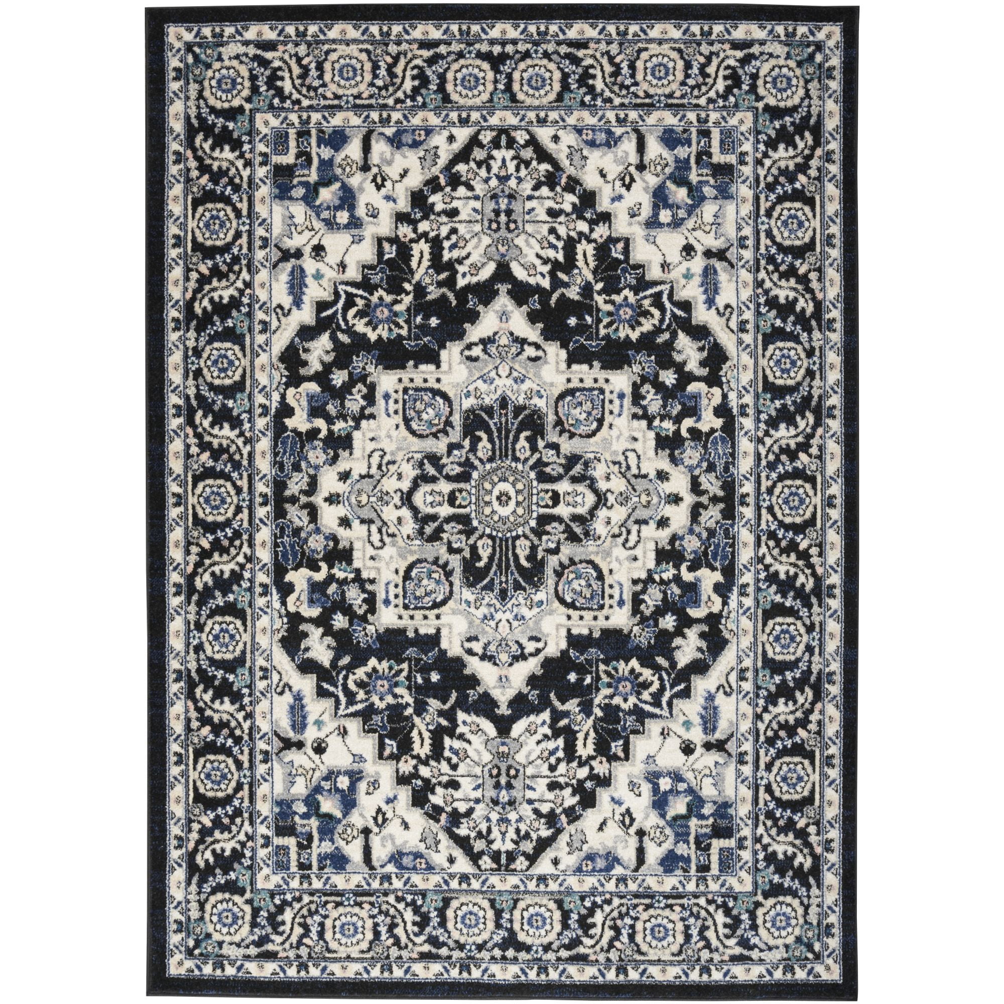 Nourison Passion Black Ivory 5'3" x 7'3" Area Rug, Contemporary, Boho, Bed Room, Living Room, Dining Room, Kitchen, , Easy Cleaning, Non Shedding (5' x 7')