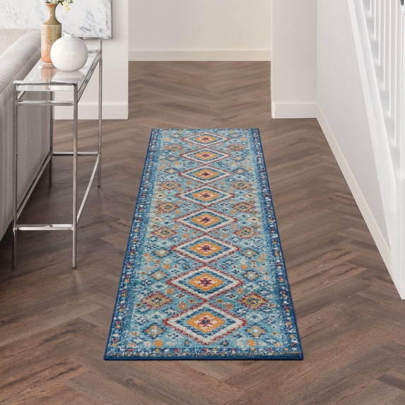 Nourison Passion Blue/Multicolor 1'10" x 6' Area Rug, Southwesten, Transitional, Bed Room, Living Room, Dining Room, Kitchen, , Easy Cleaning, Non Shedding (6' Runner)