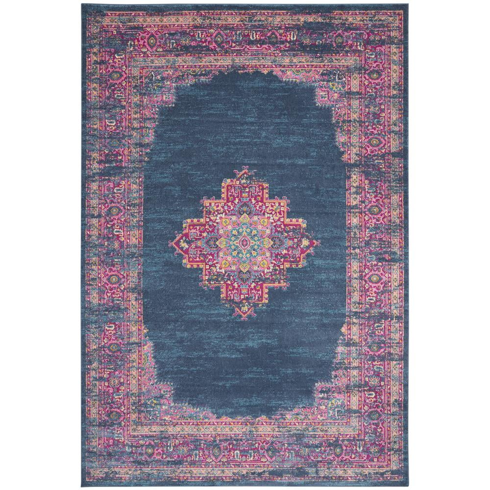 Floral Blue Synthetic 12' x 15' Easy-Care Rectangular Rug