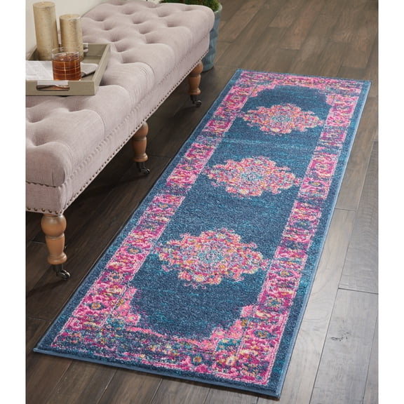 Nourison Passion Bohemian Blue 2'2" x 10' Area Rug, (2x10)