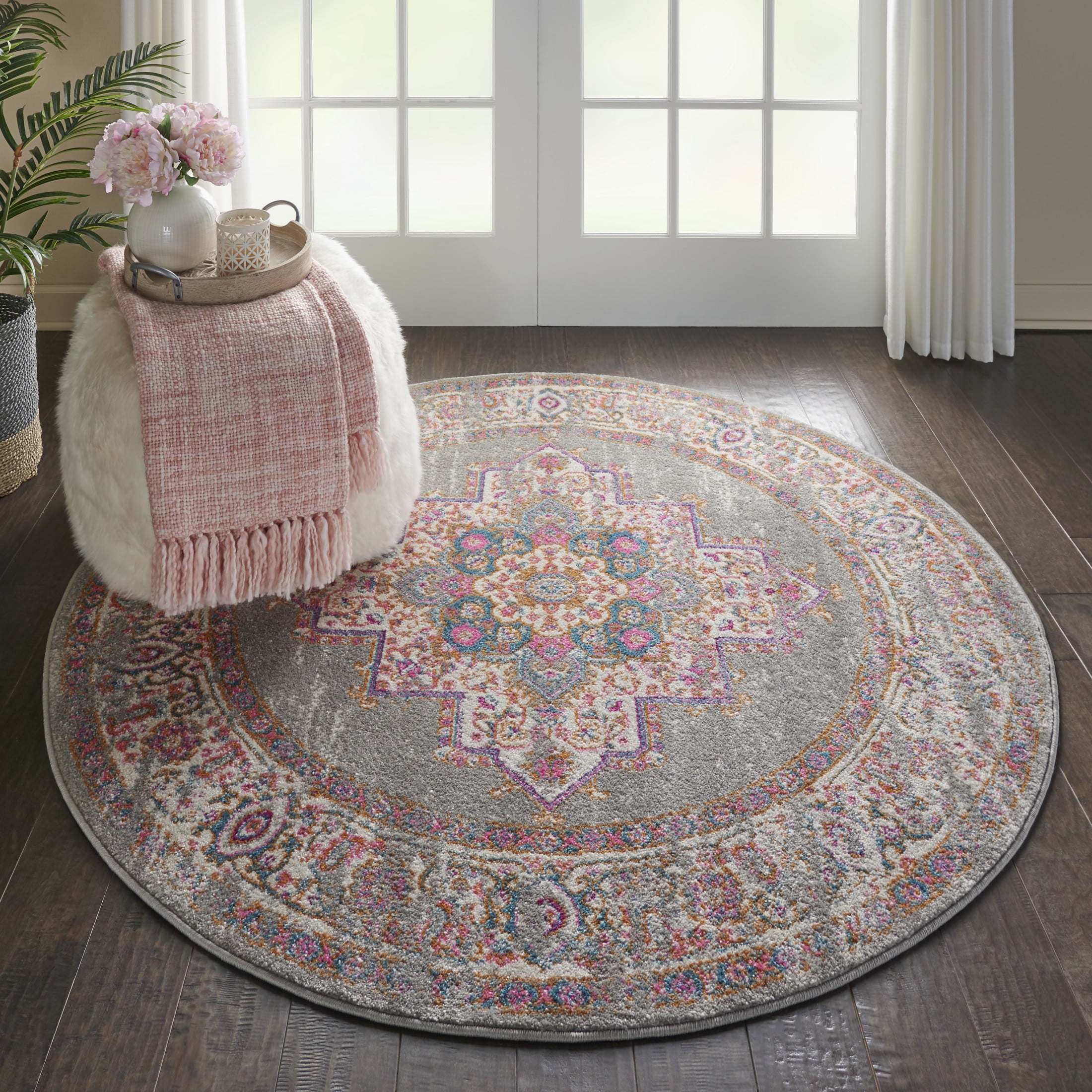 Nourison Passion Bohemian Grey 5'3" x round Area Rug, (5 Round)