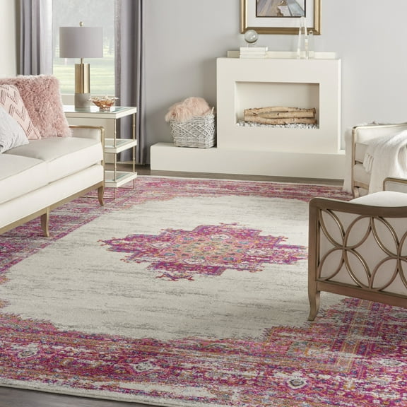 Nourison Passion Bohemian Ivory/Fuchsia 12' x 15' Area Rug, (12x15)