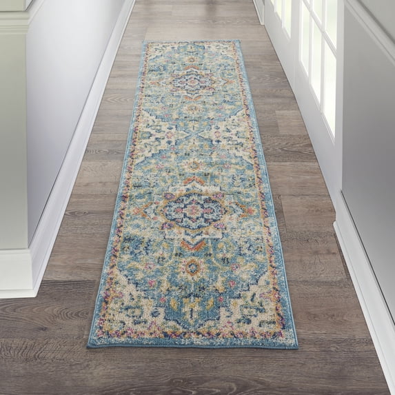 Nourison Passion Bohemian Ivory/Light Blue 1'10" x 6' Area Rug, (2x6)