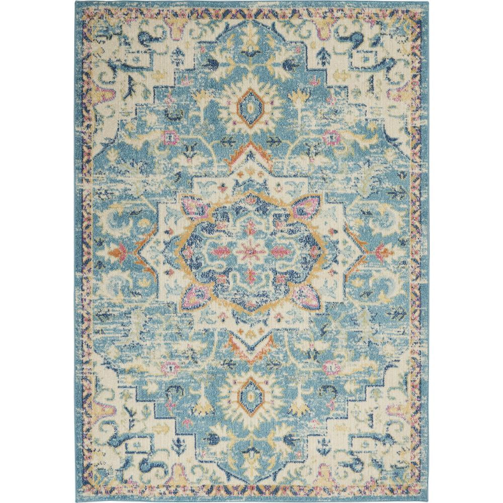 Ivory and Light Blue Floral Medallion Area Rug 3'9" x 5'9"