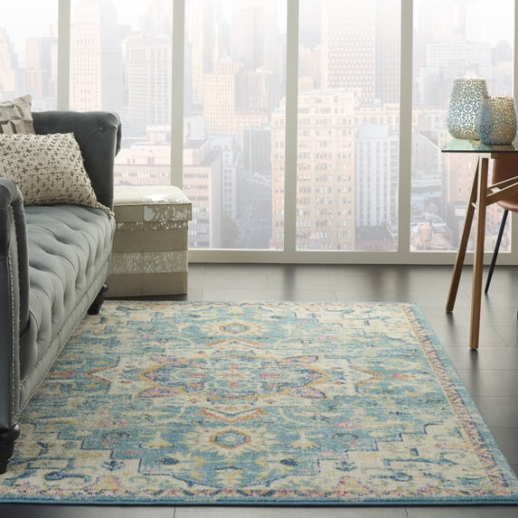 Nourison Passion Bohemian Ivory/Light Blue 5'3" x 7'3" Area Rug, (5x7)