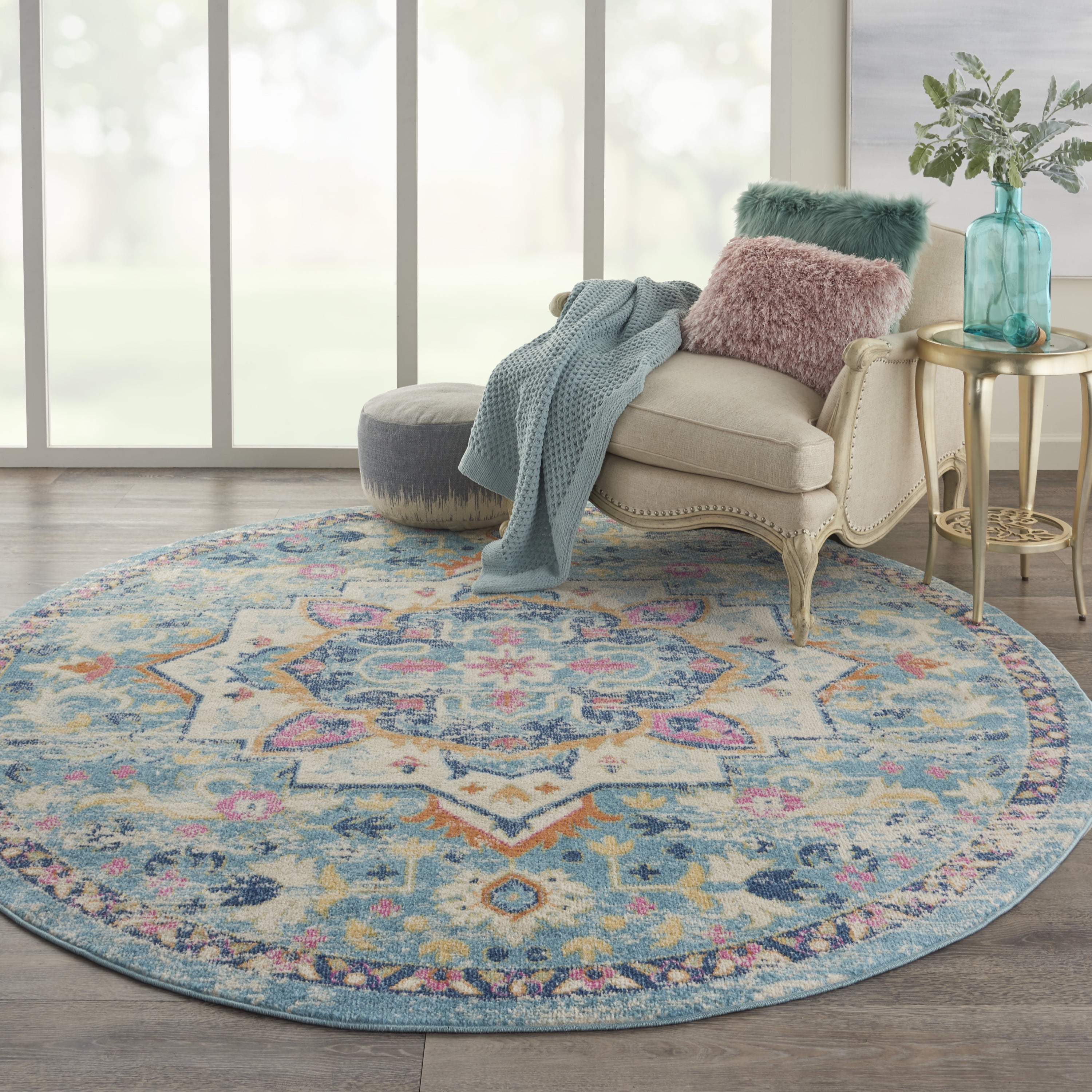 Bliss Rugs Oasis Modern Blue and Gray Outdoor Area Rug, 8' Round