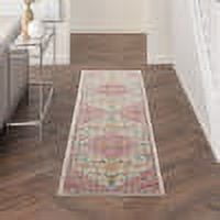 Nourison Passion Bohemian Ivory/Pink 2'2" x 7'6" Area Rug, (2x8)
