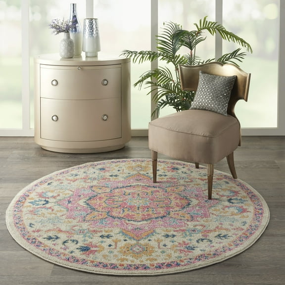 Nourison Passion Bohemian Ivory/Pink 4' x ROUND Area Rug, (4 Round)