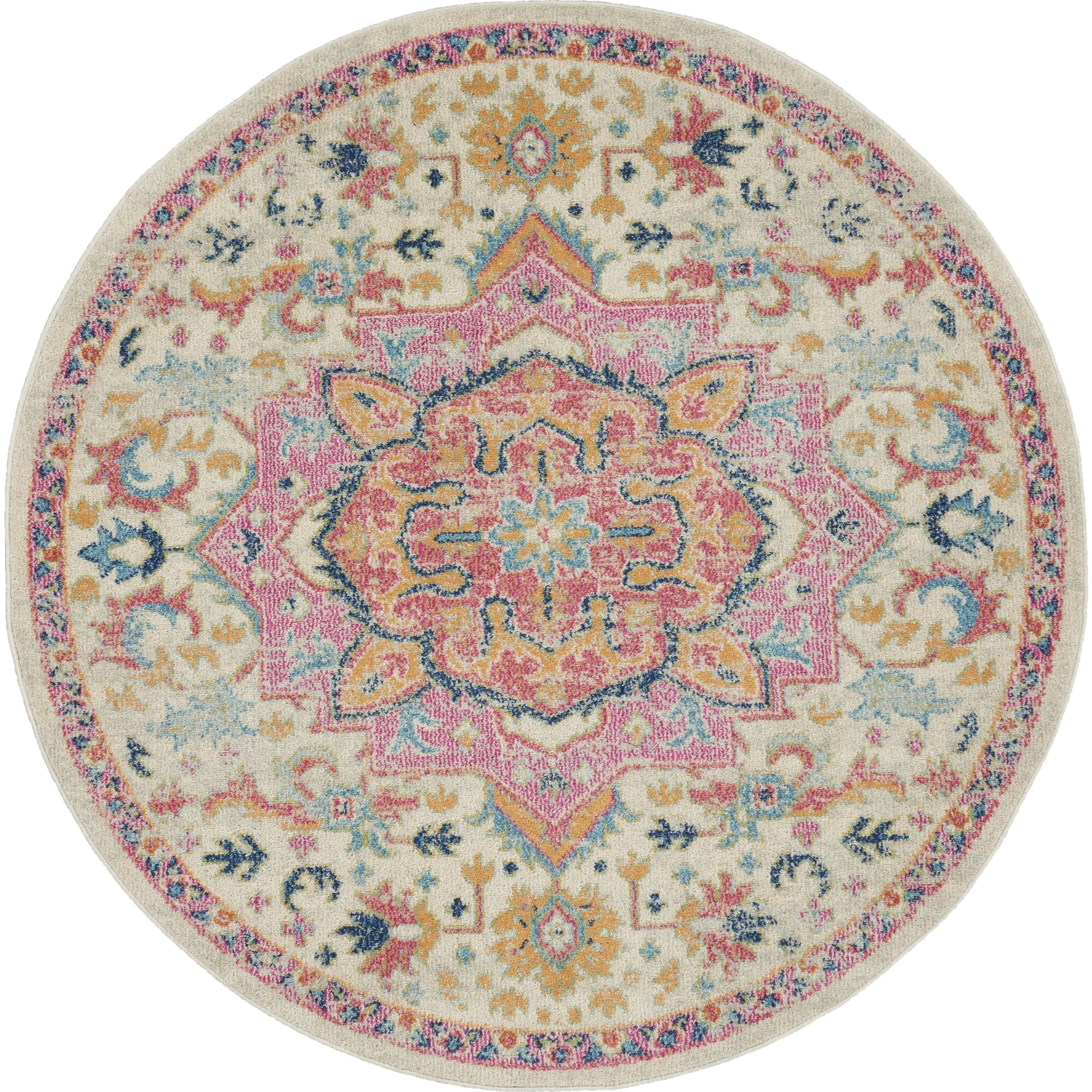 Nourison Passion Bohemian Ivory/Pink 4' x ROUND Area Rug, (4 Round)