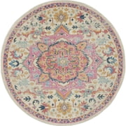 Nourison Passion Bohemian Ivory/Pink 4 x ROUND Area Rug, 4 Round