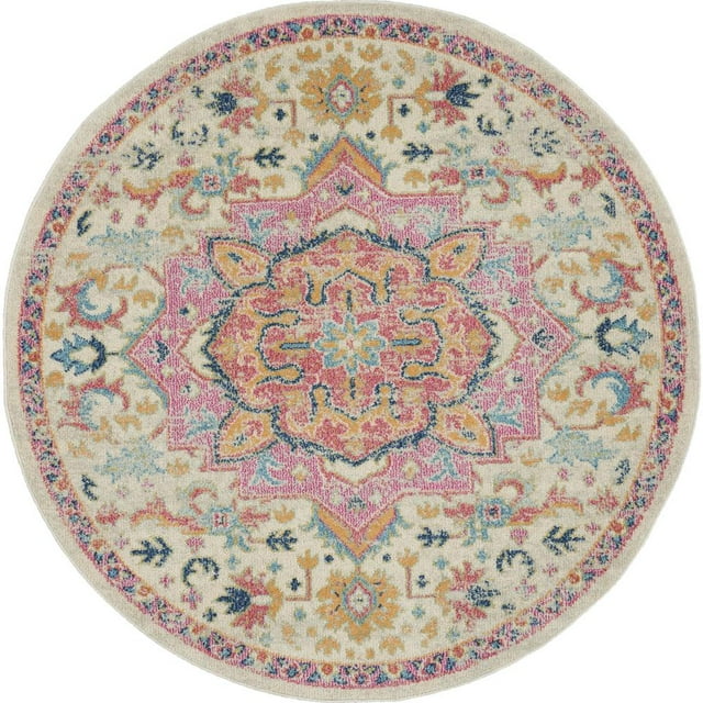 Nourison Passion Bohemian Ivory/Pink 4' x ROUND Area Rug, (4 Round)