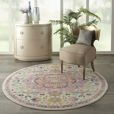 Nourison Passion Bohemian Ivory/Pink 5'3" x round Area Rug, (5 Round)