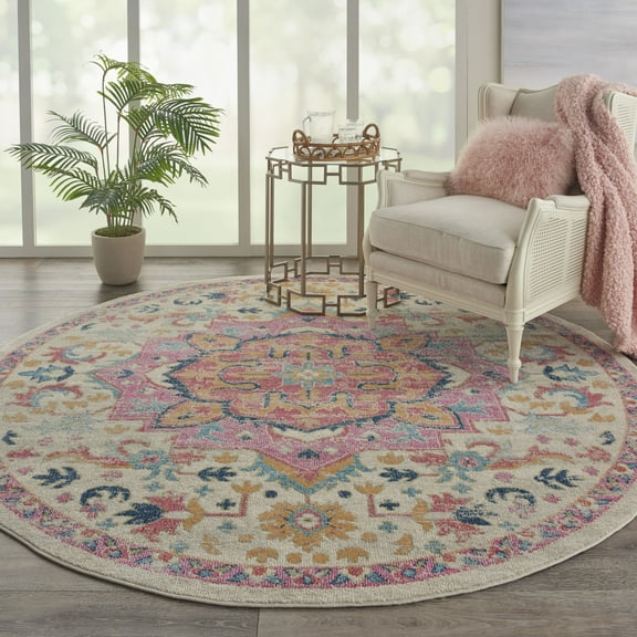 Nourison Passion Bohemian Ivory/Pink 8' x round Area Rug, (8 Round)