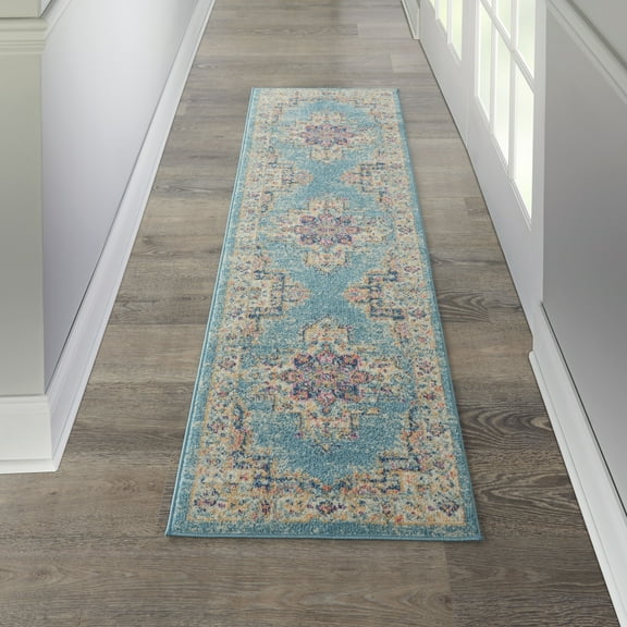 Nourison Passion Bohemian Light Blue 2'2" x 7'6" Area Rug, (2x8)
