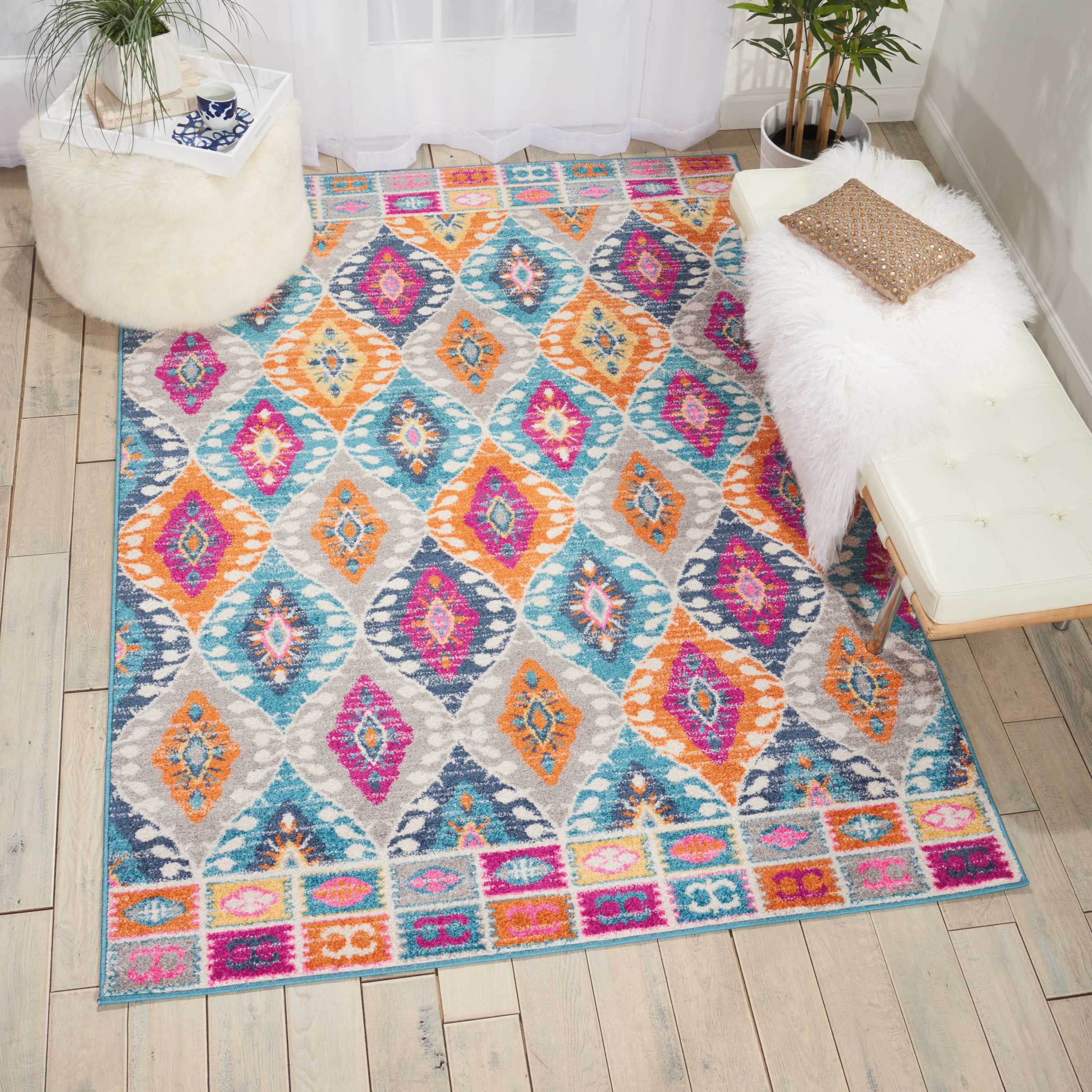 Handmade Blue Geometric Synthetic Easy Care Area Rug
