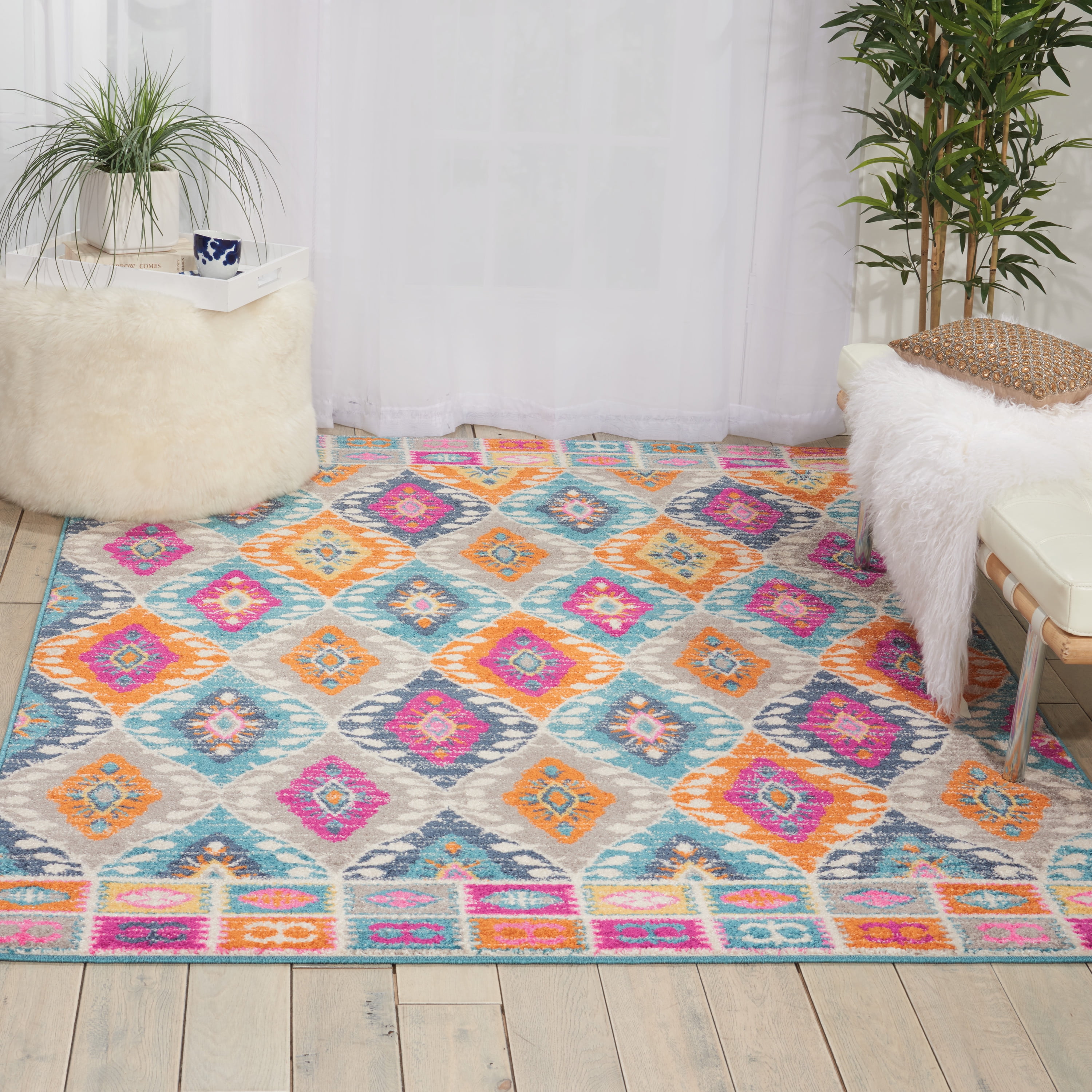Multicolor Geometric Boho-Chic Synthetic Area Rug