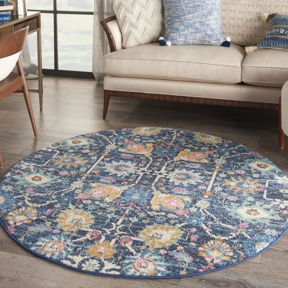Nourison Passion Bohemian Navy 5'3" x round Area Rug, (5 Round)