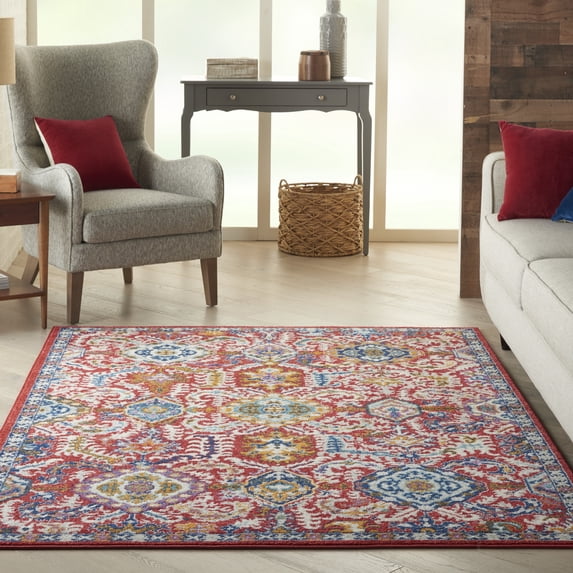 Nourison Passion Bohemian Red Multi Colored 5'3" x 7'3" Area Rug, (5x7)
