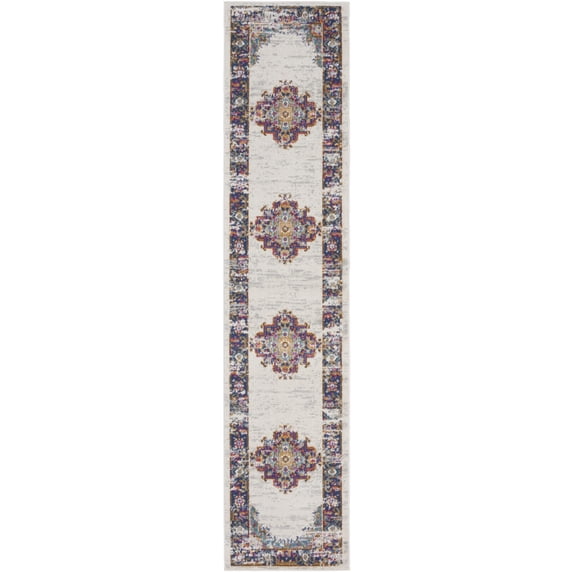 Nourison Passion Medallion Bohemian Indoor Rug Ivory Blue 2'2" x 10'